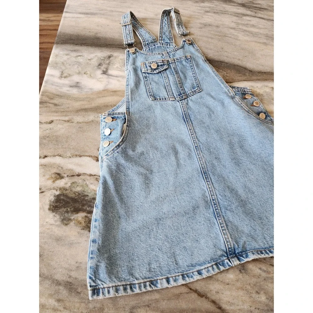 Zara Kids Girls Light Wash Denim Overall Pinafore Dress Size 13-14 164 Blue
